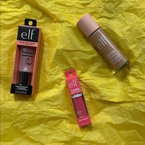 e.l.f. Makeup Set with Power Grip Primer, halo glow, and camo liquid blush.